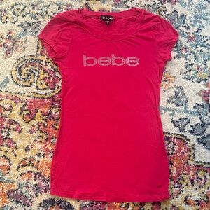 Bebe Pink Rhinestone Short Sleeve Tee